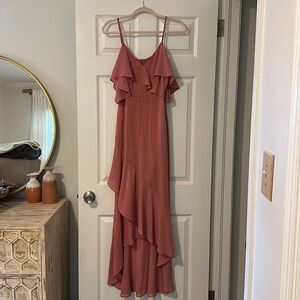 Lulus Rusty Rose Off-the-Shoulder Ruffled Maxi Dress